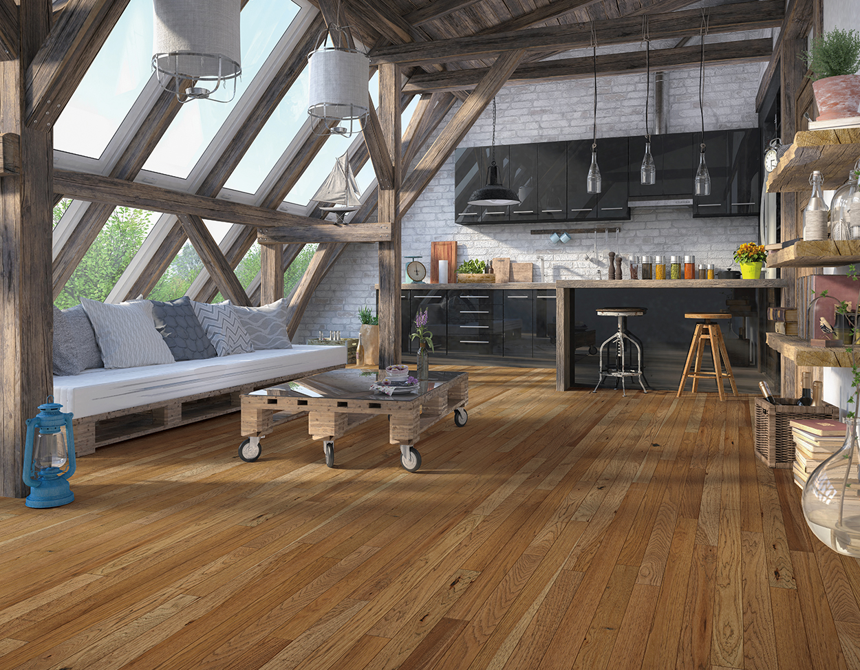 Musket flooring, shown in a room