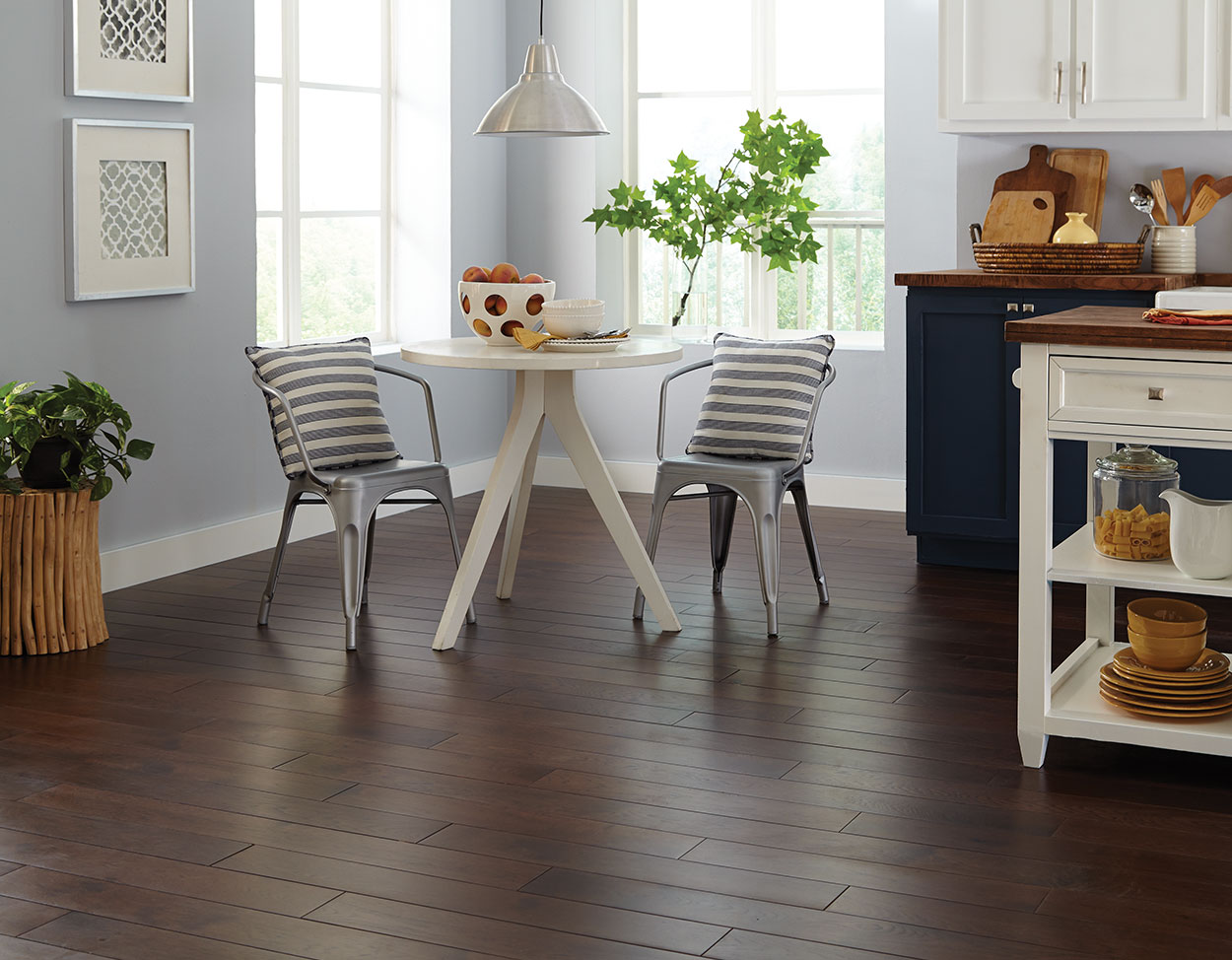 Espresso flooring, shown in a room