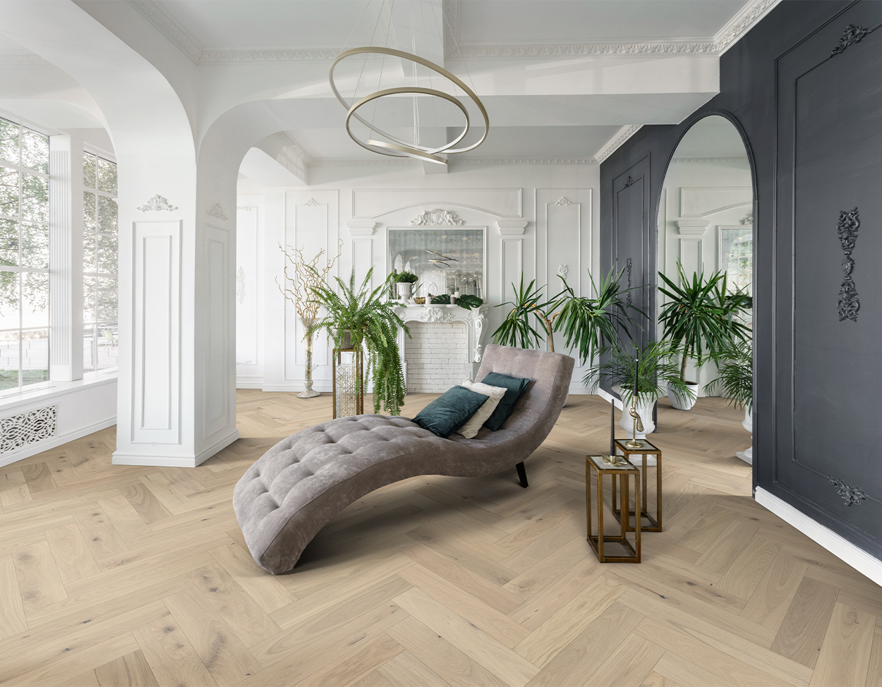 Monroe Bisque flooring, shown in a room